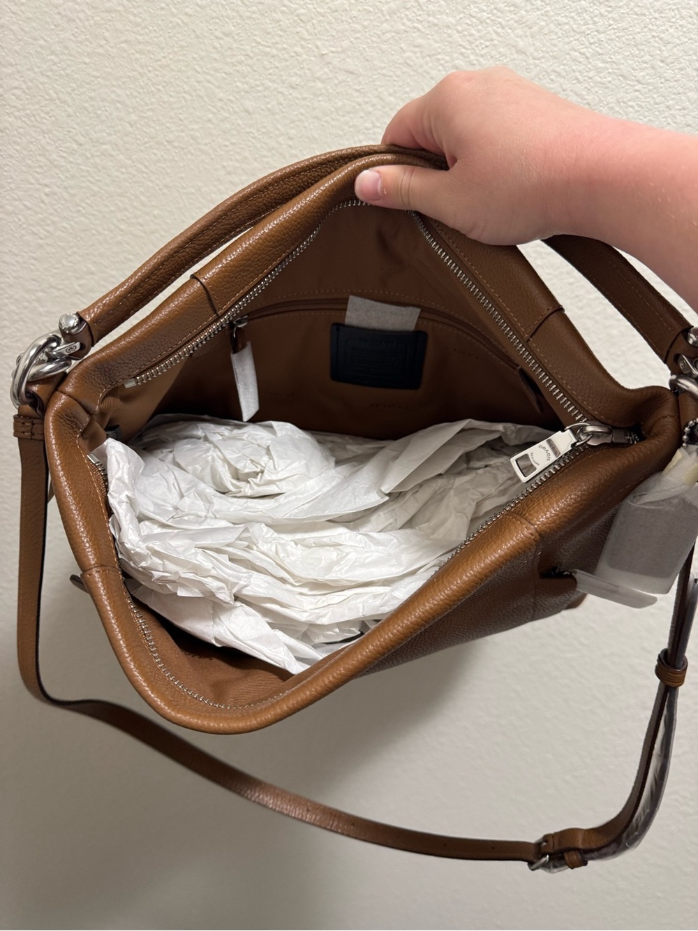 Coach Tan Pebbled Leather Shoulder Bag - Picture 9 of 10